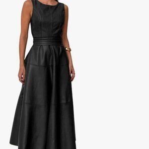 Faux Leather Sleeveless Long Dress